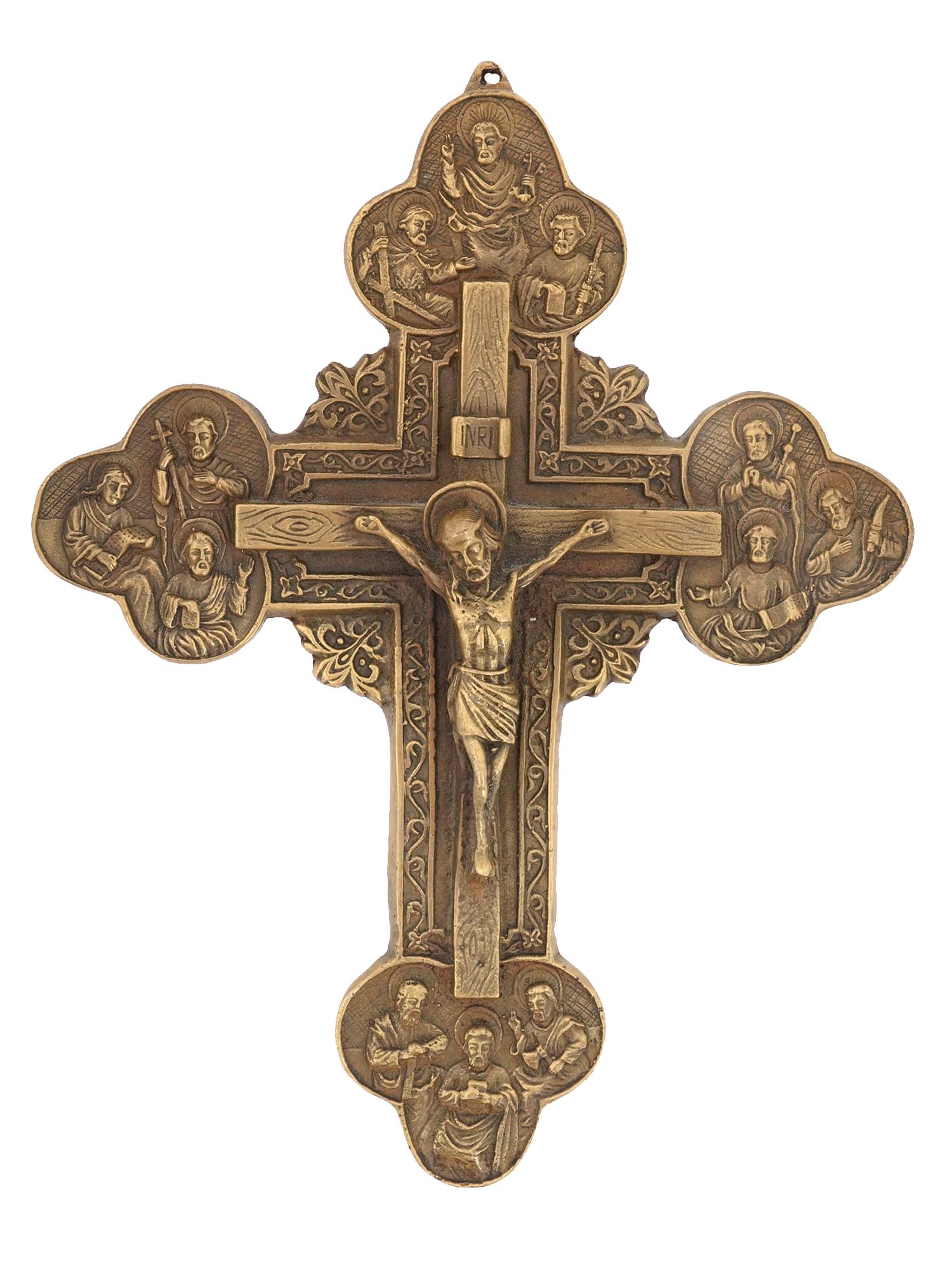 ANTIQUE CATHOLIC CHRIST AND APOSTLES BRONZE CROSS PIC-0